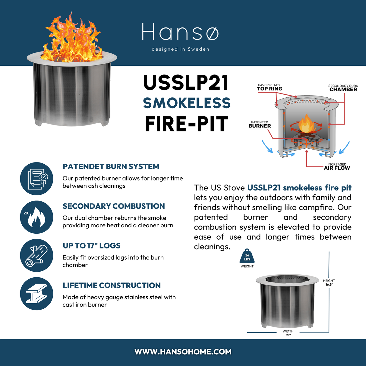 Smokeless Pergola Fire Pit with Ash Shovel