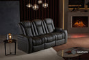 Valencia Tuscany Luxury Console Leather Home Theater Seating Row of 3 Dropdown Center, Onyx