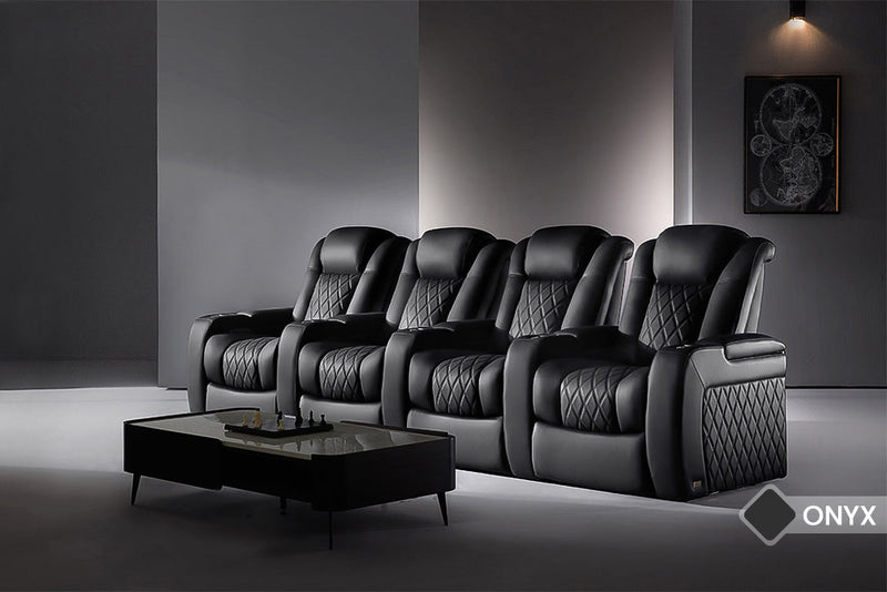 Valencia 2025 New Tuscany Luxury Leather Home Theater Seating Row of 2, Onyx