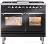 ILVE Nostalgie II 40-Inch Freestanding Natural Gas Dual Fuel Range in Glossy Black with Chrome Trim (UPD40FNMPBKC)