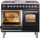 ILVE Nostalgie II 40-Inch Freestanding Natural Gas Dual Fuel Range in Glossy Black with Chrome Trim (UPD40FNMPBKC)