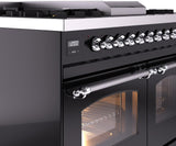 ILVE Nostalgie II 40-Inch Freestanding Natural Gas Dual Fuel Range in Glossy Black with Chrome Trim (UPD40FNMPBKC)