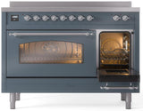 ILVE Nostalgie II 48-Inch Freestanding Electric Induction Range in Blue Grey with Chrome Trim (UPI486NMPBGC)