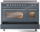 ILVE Nostalgie II 48-Inch Freestanding Electric Induction Range in Blue Grey with Chrome Trim (UPI486NMPBGC)