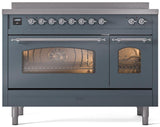 ILVE Nostalgie II 48-Inch Freestanding Electric Induction Range in Blue Grey with Chrome Trim (UPI486NMPBGC)