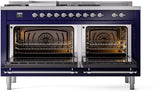 ILVE Nostalgie II 60-Inch Dual Fuel Range with 7 Burners, Griddle, & French Top with Triple Glass Door Oven in Midnight Blue with Chrome Trim (UP60FSNMPMBC)