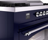 ILVE Nostalgie II 60-Inch Dual Fuel Range with 7 Burners, Griddle, & French Top with Triple Glass Door Oven in Midnight Blue with Chrome Trim (UP60FSNMPMBC)