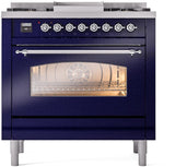 ILVE Nostalgie II 36-Inch Dual Fuel Freestanding Range in Midnight Blue with Chrome Trim (UP36FNMPMBCLP)