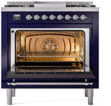 ILVE Nostalgie II 36-Inch Dual Fuel Freestanding Range in Midnight Blue with Chrome Trim (UP36FNMPMBCLP)