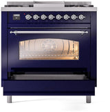 ILVE Nostalgie II 36-Inch Dual Fuel Freestanding Range in Midnight Blue with Chrome Trim (UP36FNMPMBCLP)