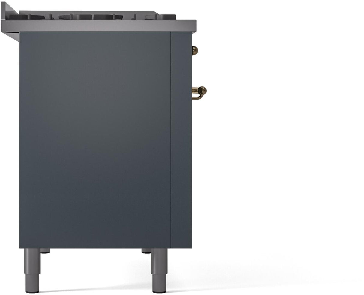 ILVE Nostalgie II 48-Inch Freestanding Natural Gas Dual Fuel Range in Blue Grey with Brass Trim (UP48FNMPBGG)