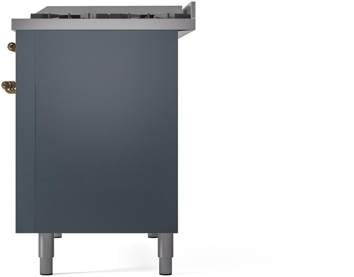 ILVE Nostalgie II 48-Inch Freestanding Natural Gas Dual Fuel Range in Blue Grey with Brass Trim (UP48FNMPBGG)