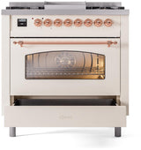 ILVE Nostalgie II 36-Inch Freestanding Natural Gas Dual Fuel Range in Antique White with Copper Trim (UP36FNMPAWP)