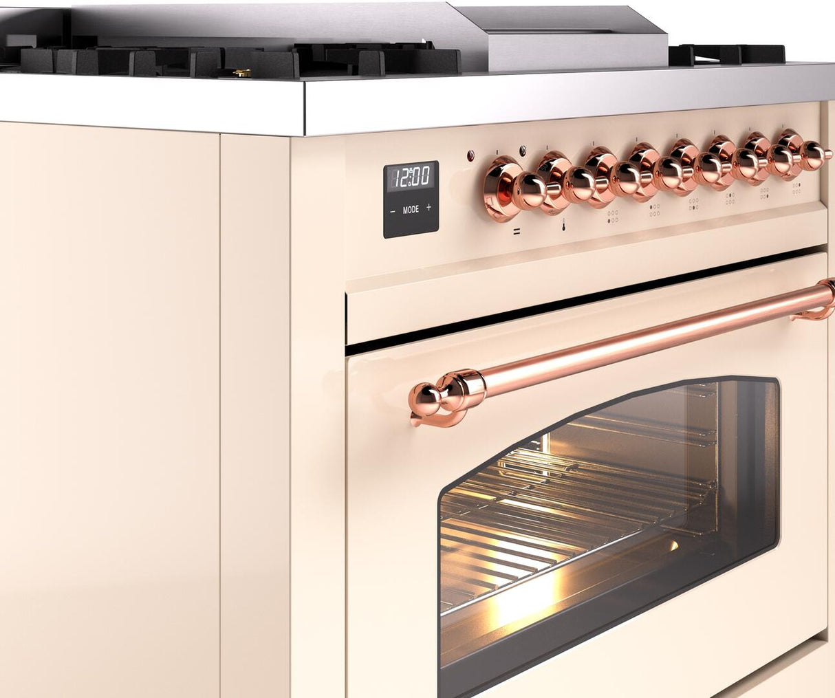 ILVE Nostalgie II 36-Inch Freestanding Natural Gas Dual Fuel Range in Antique White with Copper Trim (UP36FNMPAWP)