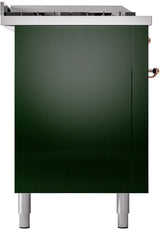 ILVE Nostalgie II 60-Inch Natural Gas Dual Fuel Range with 7 Burners, Griddle, & French Top with Triple Glass Door Oven in Emerald Green with Copper Trim (UP60FSNMPEGP)