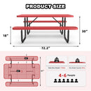 6 ft Metal Picnic Tables for Outdoors, Rectangle Coated Steel Patio Furniture Set