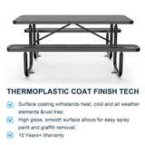 6 ft Metal Picnic Tables for Outdoors, Rectangle Coated Steel Patio Furniture Set