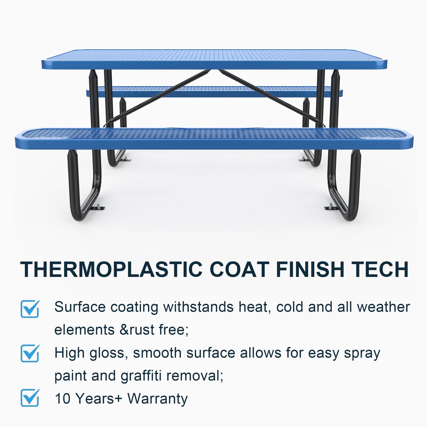 6 ft Metal Picnic Tables for Outdoors, Rectangle Coated Steel Patio Furniture Set