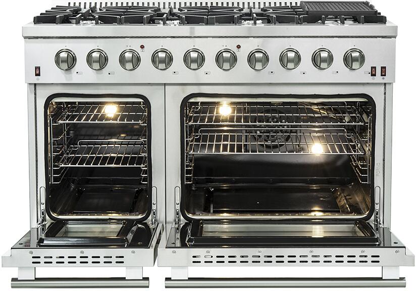 FORNO Appliance Package - 48 Inch Gas Range, Wall Mount Range Hood, Microwave Drawer, AP-FFSGS6244-48-3