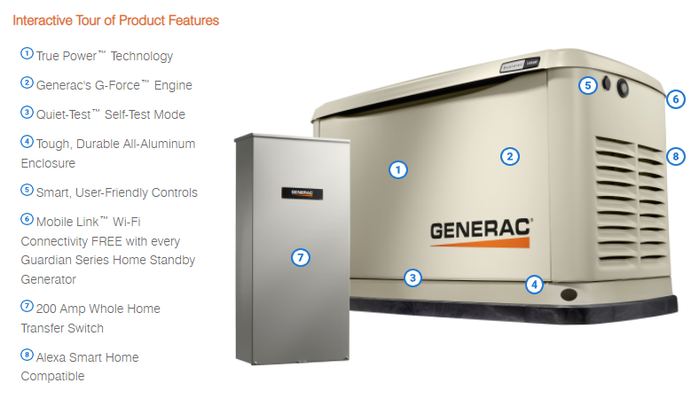 Generac Standby Generator, 14kW | With Whole House Switch | WiFi Enabled, Guardian Series