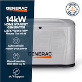 Generac- 14kW Air-Cooled Standby Generator + Cellular, Wi-Fi & Bluetooth Connectivity 7258