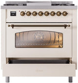 ILVE Nostalgie II 36-Inch Dual Fuel Freestanding Range in Antique White with Bronze Trim (UP36FNMPAWBLP)