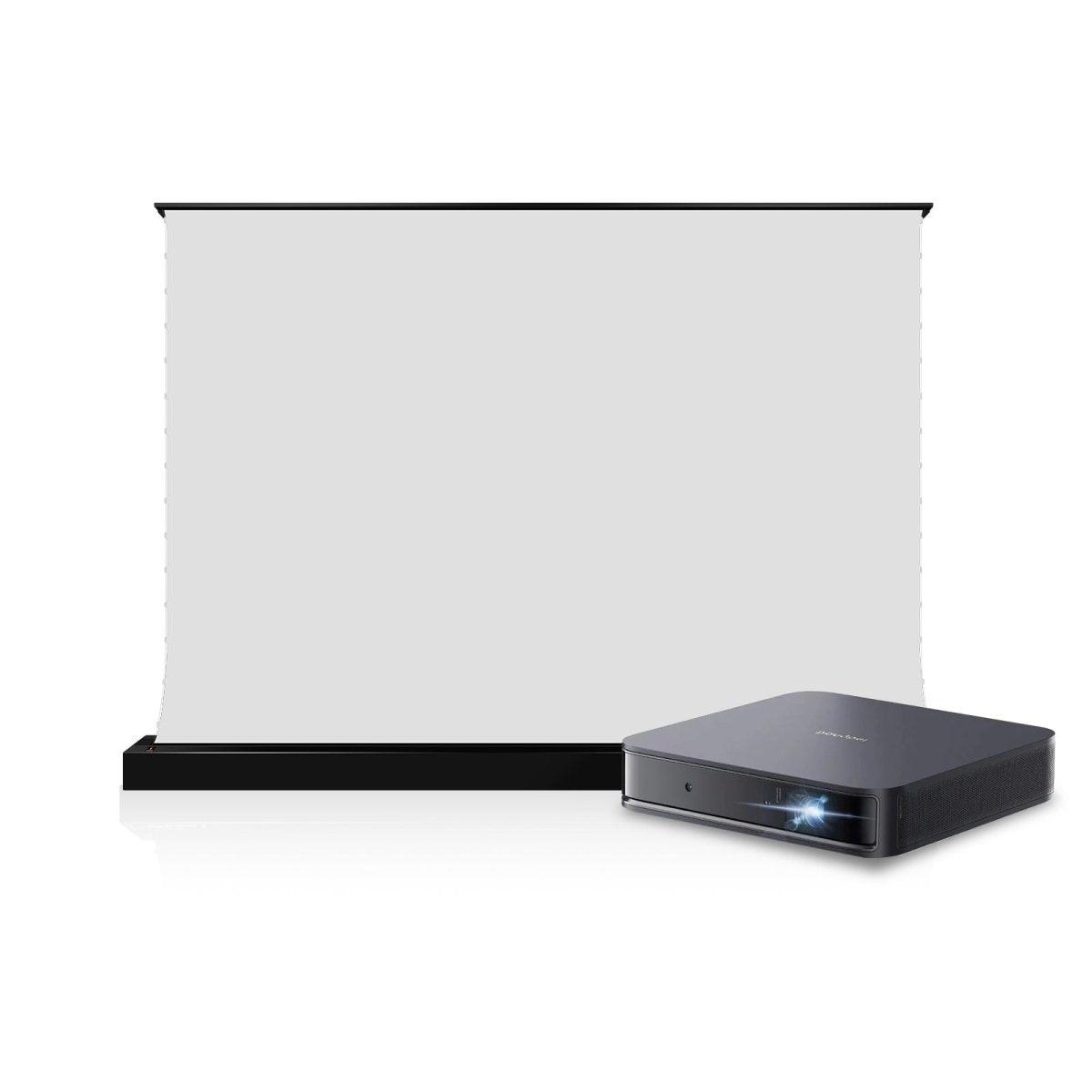 BUNDLE Dangbei Atom First Google TV Laser Projector & S White Cinema Motorized Tension Floor Rising Projector Screen
