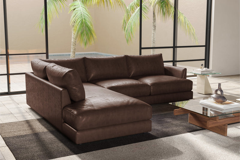 Valencia Serena Leather 2-Piece Left Bumper Chaise Sectional Sofa, Brown