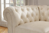 Valencia Parma 92" Full Aniline Leather Chesterfield Three Seats Sofa, Antique White