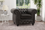 Valencia Parma Full Aniline Leather Chesterfield Single Sofa Accent Chair, Black