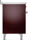 ILVE Nostalgie II 48-Inch Freestanding Electric Induction Range in Burgundy with Brass Trim (UPI486NMPBUG)