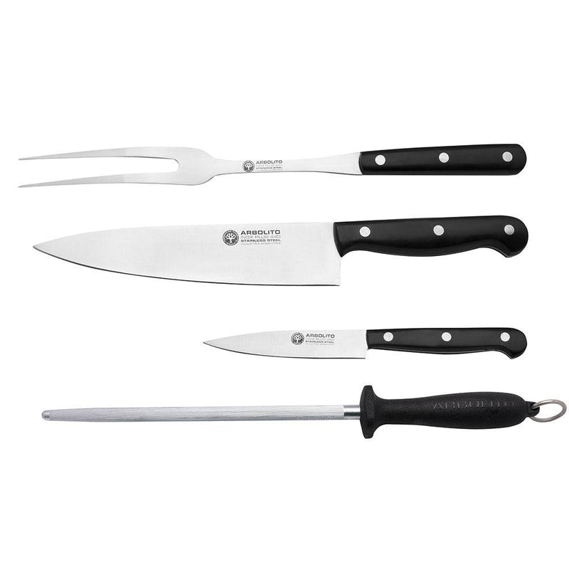 BOKER Premiun Meat Fork, Carving & Steak Knives & Sharpening Tool Set  | KF02