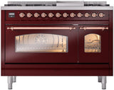 ILVE Nostalgie II 48-Inch Freestanding Natural Gas Dual Fuel Range in Burgundy with Copper Trim (UP48FNMPBUP)