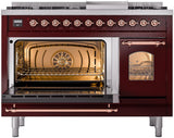 ILVE Nostalgie II 48-Inch Freestanding Natural Gas Dual Fuel Range in Burgundy with Copper Trim (UP48FNMPBUP)