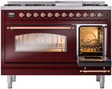 ILVE Nostalgie II 48-Inch Freestanding Natural Gas Dual Fuel Range in Burgundy with Copper Trim (UP48FNMPBUP)