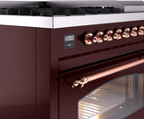ILVE Nostalgie II 48-Inch Freestanding Natural Gas Dual Fuel Range in Burgundy with Copper Trim (UP48FNMPBUP)