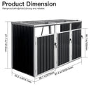 87 Inch Extra Large Heavy Duty Outdoor Metal Garbage Bin Shed For 3 Trash Cans (SAK34981)