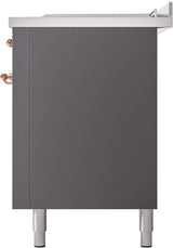 ILVE Nostalgie II 60-Inch Propane Gas Dual Fuel Range with 7 Burners, Griddle, & French Top with Triple Glass Door Oven in Matte Graphite with Copper Trim (UP60FSNMPMGPLP)
