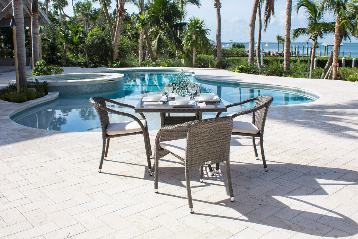 Spectrum 5-Piece Stackable Woven Armchair Dining Set with Cushions