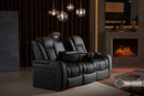Valencia Tuscany Luxury Console Leather Home Theater Seating Row of 3 Dropdown Center, Onyx
