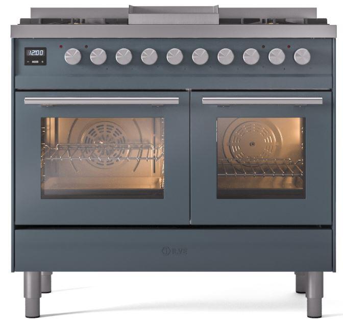 ILVE Professional Plus II 40-Inch Freestanding Natural Gas Dual Fuel Range with 6 Sealed Burner in Blue Grey (UPD40FWMPBG)