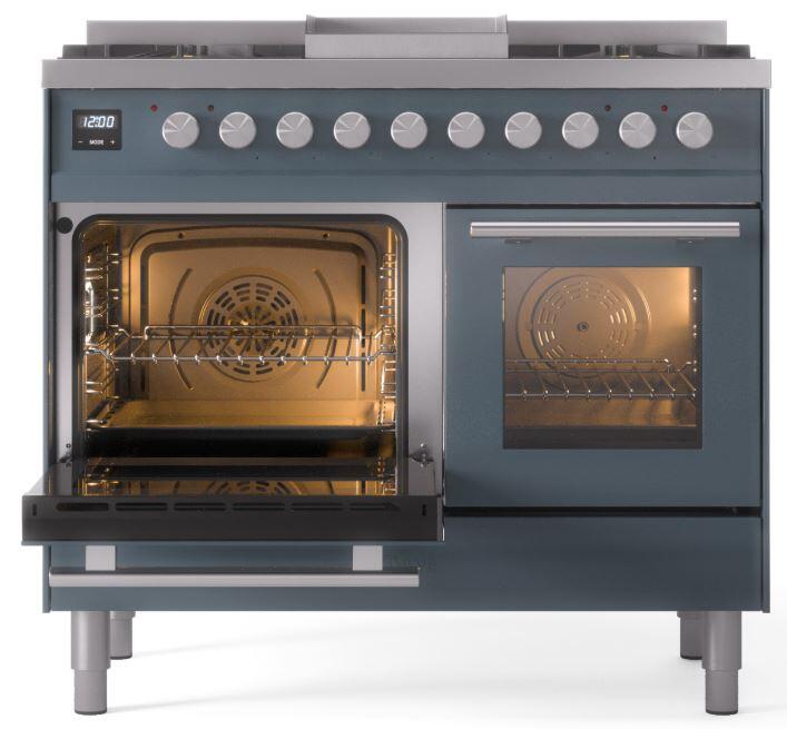 ILVE Professional Plus II 40-Inch Freestanding Natural Gas Dual Fuel Range with 6 Sealed Burner in Blue Grey (UPD40FWMPBG)