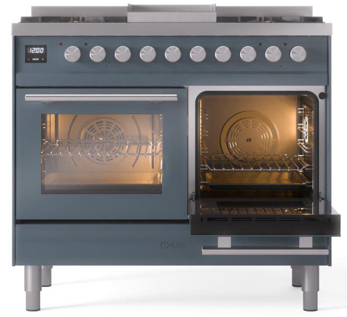 ILVE Professional Plus II 40-Inch Freestanding Natural Gas Dual Fuel Range with 6 Sealed Burner in Blue Grey (UPD40FWMPBG)