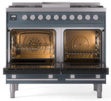 ILVE Professional Plus II 40-Inch Freestanding Natural Gas Dual Fuel Range with 6 Sealed Burner in Blue Grey (UPD40FWMPBG)
