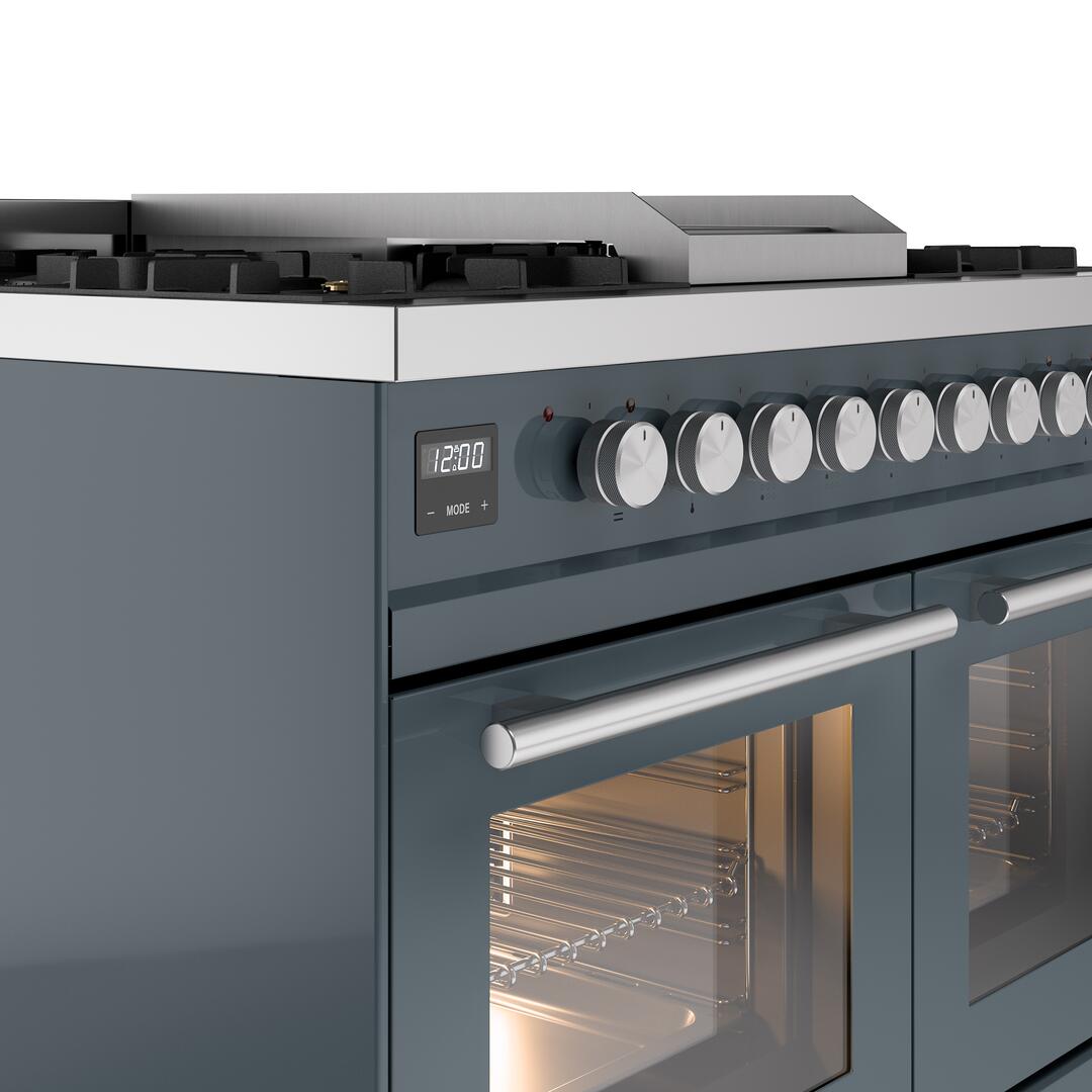 ILVE Professional Plus II 40-Inch Freestanding Natural Gas Dual Fuel Range with 6 Sealed Burner in Blue Grey (UPD40FWMPBG)