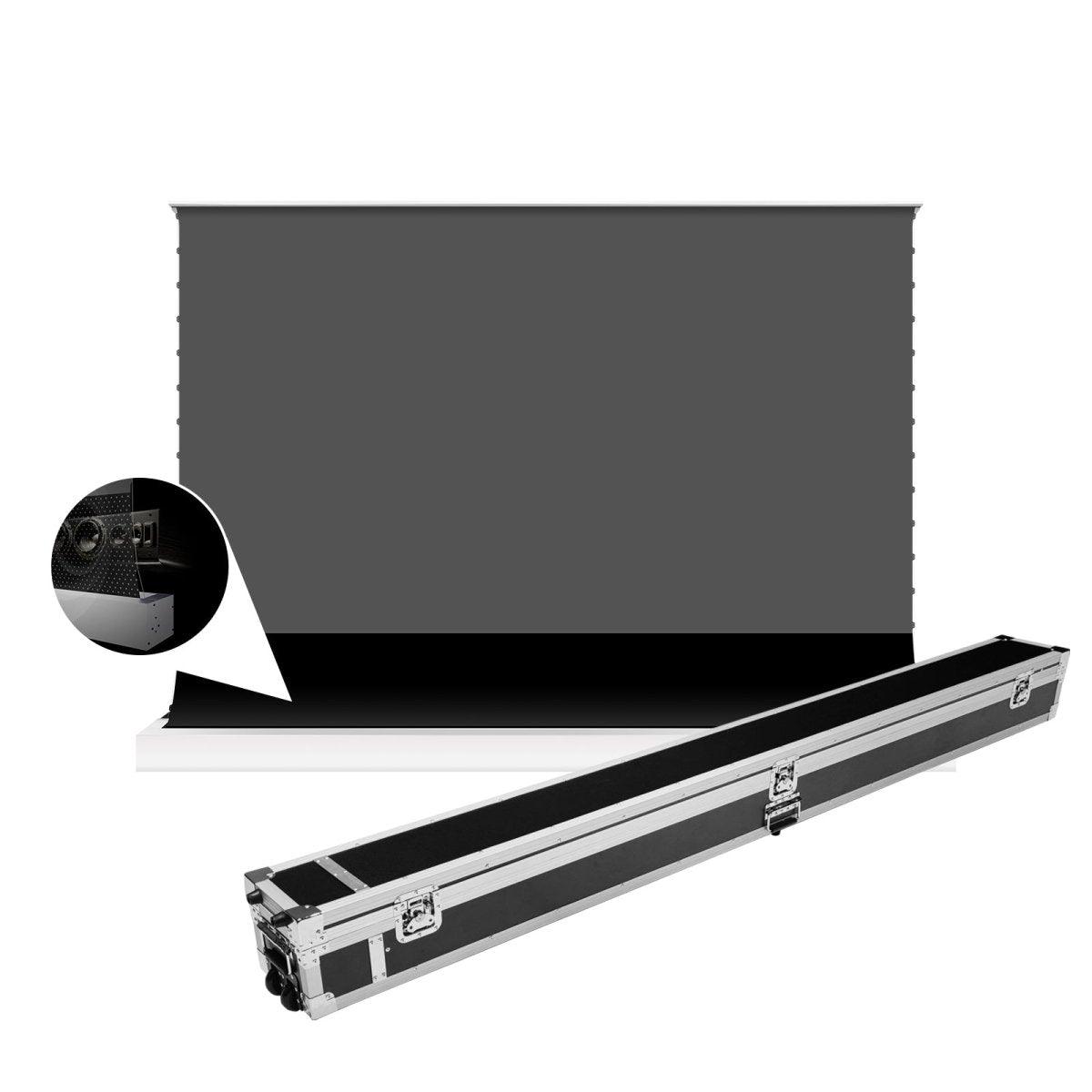BUNDLE  VIVIDSTORM S PRO / S PRO P Motorized Tension Floor Rising UST ALR Projector Screen & Heavy Duty Aluminium Travelling Case