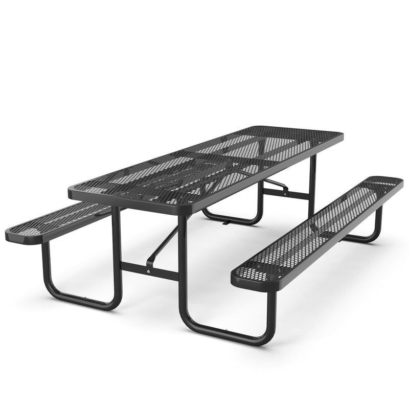 8 ft Metal Picnic Tables for Outdoors, Rectangle Coated Steel Patio Furniture Set