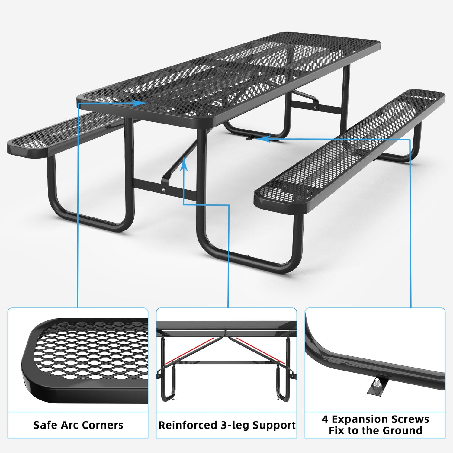 8 ft Metal Picnic Tables for Outdoors