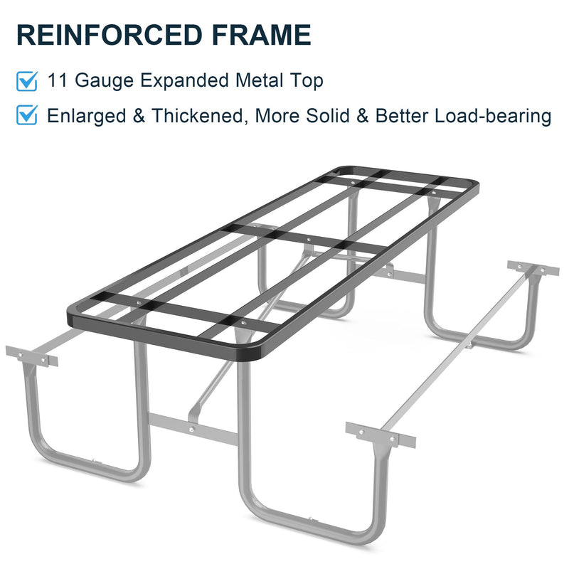 8 ft Metal Picnic Tables for Outdoors, Rectangle Coated Steel Patio Furniture Set