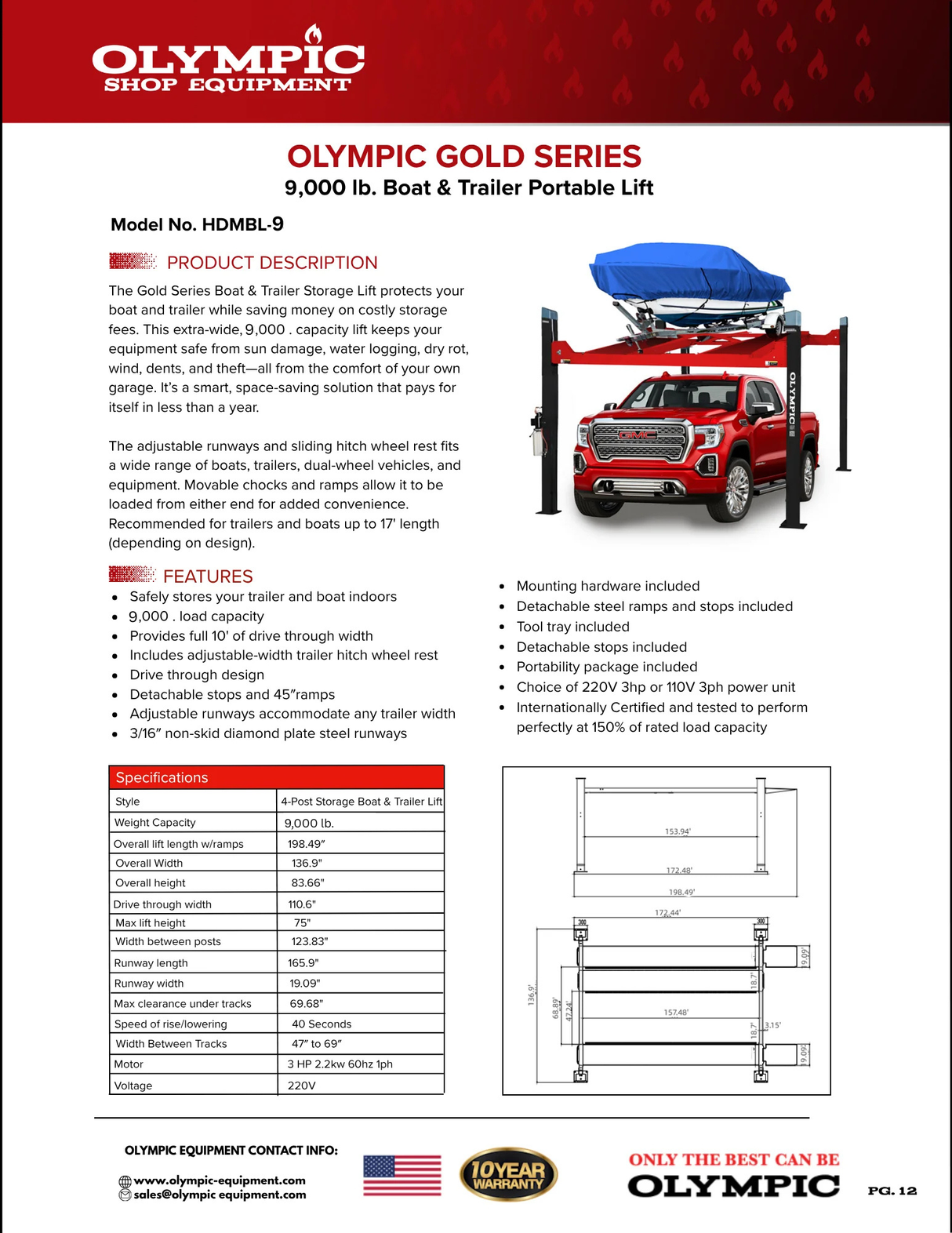 Olympic HDMBL-9 9,000 lb. Portable Boat & Trailer Storage Four Post Lift